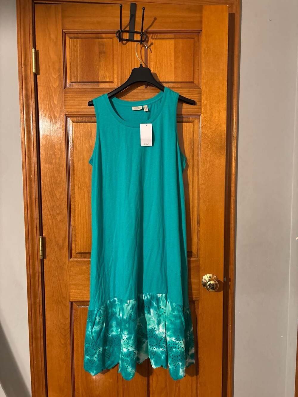 LOGO by Lori Goldstein Sleeveless Knit Dress with Tie-Dye Eyelet Hem, Size L